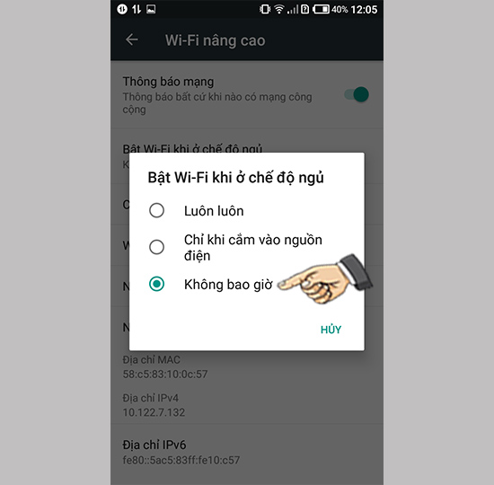 Chọn không bao giờ bật WiFi